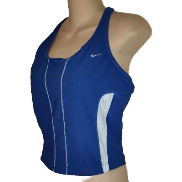 Nike Dri Fit Activewear Top BLUE & WHITE Back Reflectors Pockets Women's L 12-14 - Picture 5 of 15